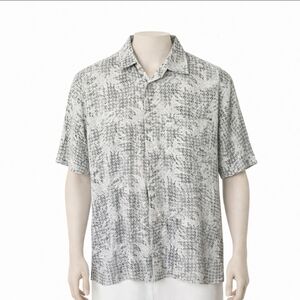 Tasso Elba Men’s Silk Hawaiian Shirt M | Taupe Palm Print Camp Button-Up